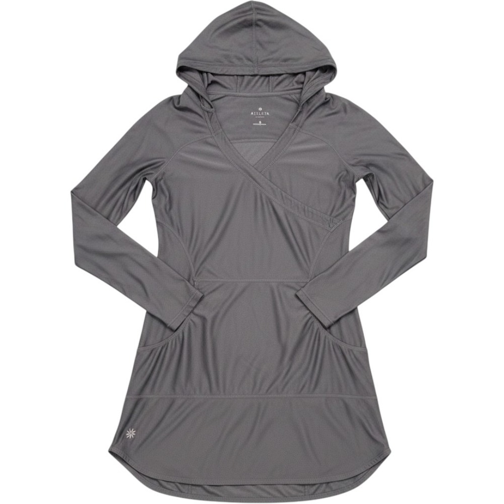 Athleta Gray Hooded Tunic Long Sleeve Surplice V-Neck Active Top Style Small